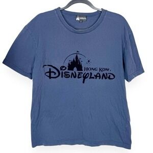 Hong Kong Disneyland Castle T-Shirt XL Navy Blue 2000s Park Exclusive Disney Tee
